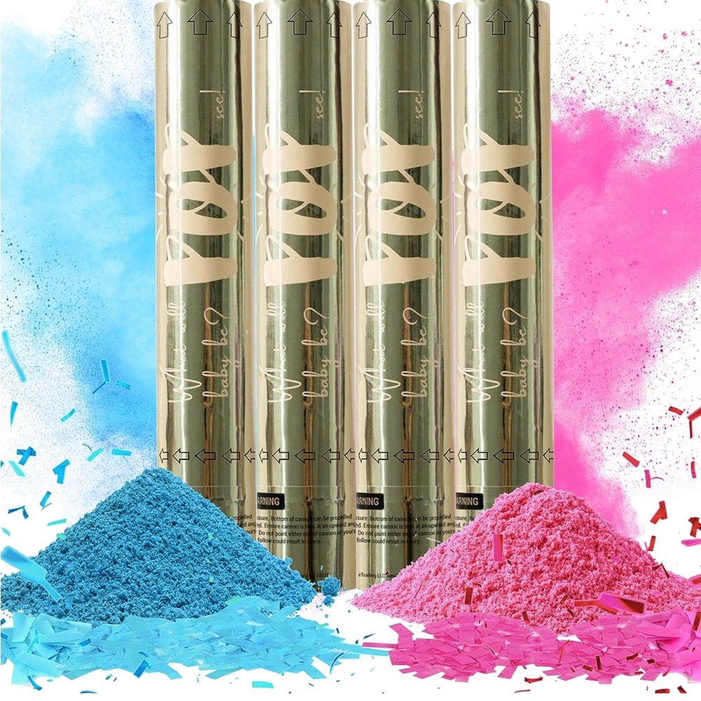 Gender Reveal Confetti Powder Cannon - Set of 4 Mixed (2 Blue 2 Pink)